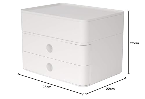HAN Schubladenbox Allison SMART-BOX plus mit 2 Schubladen, Trennwand sowie Utensilienbox, inkl. Kabelführung, stapelbar, Büro, Schreibtisch, Küche, möbelschonende Gummifüße, 1100-12, hochglänzend weiß