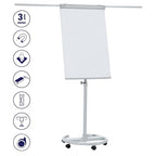 FRANKEN Flipchart, Beschreibbar, Magnetisch, Mobil, Mit Rollen und 2 Seitenarmen, Whiteboard mit Ständer, Papierhalterung und Stifteablage, 68 x 105 cm, ECO Mobil, F2400/N