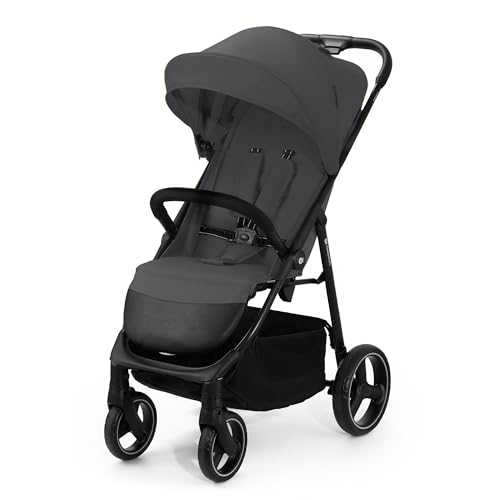Kinderkraft TRIG 3 Kinderwagen, Kinderbuggy, Liegewagen, Sportwagen, Buggy, Zusammenklappen, Breite und tiefe Sitz, mit Liegeposition, 4 Rad Dämpfung, Große Dach, 5-Punkt-Gurt, bis zu 25 kg, Grau