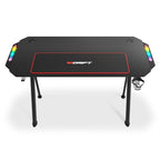 DRIFT GAMING DRDZ175RGB - Gaming-Tisch mit Kohlefaser-Tischplatte, Getränke- und Headset-Halter, Sound Reactive RGB-Seiten, Mousepad 80 x 30 cm, Schwarz, 130 x 60 x 75 cm