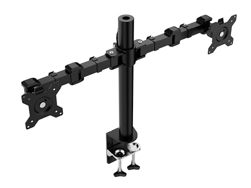 Amazon Basics Monitor-Halterung/Tragarm für 2 Monitore, mit einstellbarer Höhe, Bildschirmneigung und Kabelorganizer, 360-Grad-Drehung,Stahl, Schwarz, 33 bis 76 cm