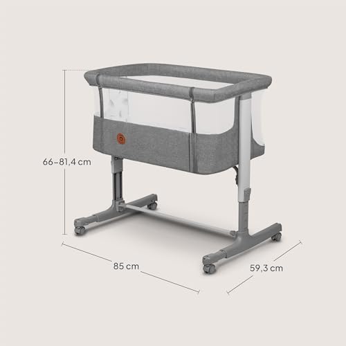 Lionelo Aurora 3 in 1 Babybett bis 9 kg, Beistellbett, Wiege, Höhenverstellug und Einstellung der Neigung der Matratze, 4 Räder mit Bremse Ergonomische Matratze Tasche