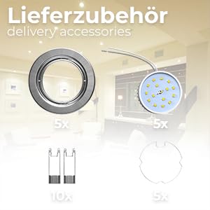 B.K.Licht - 5er Set LED Einbaustrahler 230V schwenkbar, warmweiße Lichtfarbe, Lochmass 68mm, LED Spot, flach, Deckenspots, Spots, Einbauleuchten, Einbauspots, 86x26 mm, Matt-Nickel