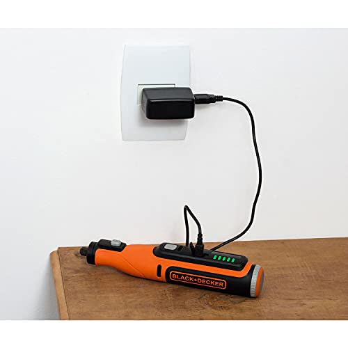 Black+Decker Akku-Multifunktionswerkzeug mit 52-tlg. Zubehör BCRT8IK (7.2V, 1.5Ah, Universal-Feinbohrschleifer mit Licht, zum Schneiden, Schleifen, Polieren und Schmirgeln, inkl. USB-Ladekabel + Box)