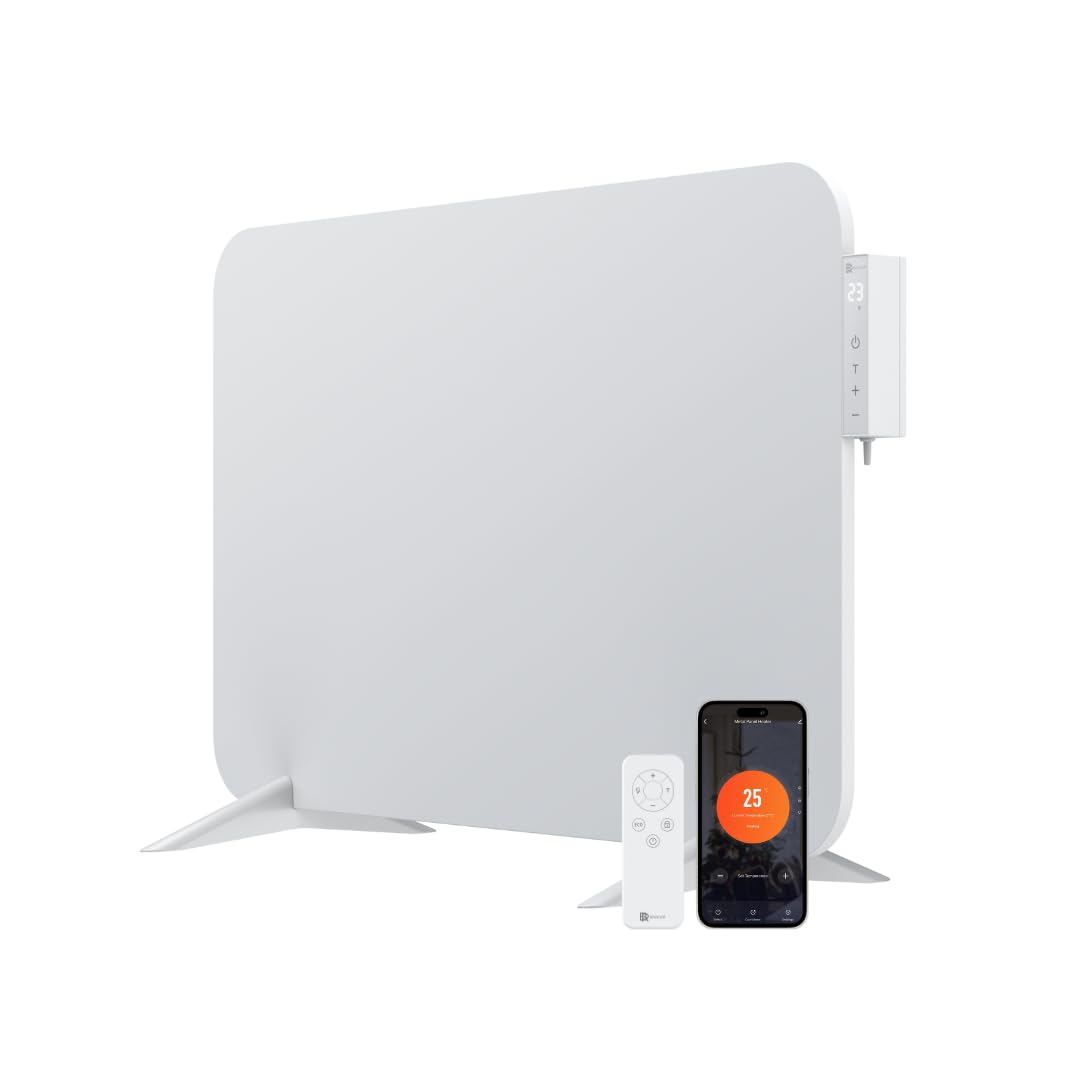 BR Bringer Infrarotheizung 450 Watt mit Smart Thermostat, WIFI & App - für Wandmontage oder als Standgerät für kleine Räume bis 10m² - sehr Energiesparend - Deutsche Qualitätsmarke (weiß)