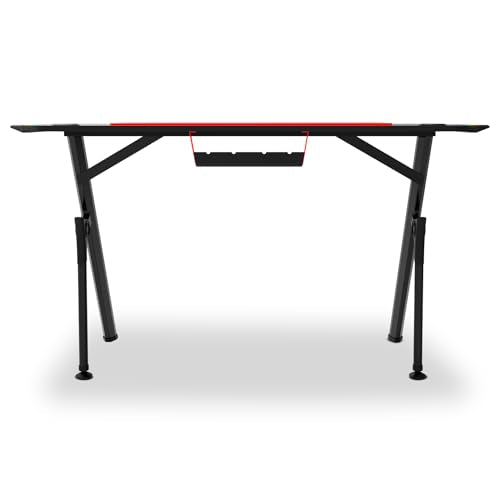 DRIFT GAMING DRDZ175RGB - Gaming-Tisch mit Kohlefaser-Tischplatte, Getränke- und Headset-Halter, Sound Reactive RGB-Seiten, Mousepad 80 x 30 cm, Schwarz, 130 x 60 x 75 cm