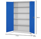 Jan Nowak 2er Set Aktenschrank XXL C001II Büroschrank Metallschrank Flügeltüren Stahlblech Pulverbeschichtung 185 cm x 115 cm x 40 cm (grau/blau)