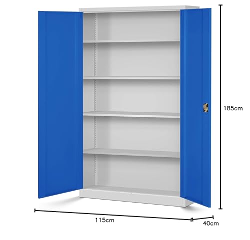Jan Nowak 2er Set Aktenschrank XXL C001II Büroschrank Metallschrank Flügeltüren Stahlblech Pulverbeschichtung 185 cm x 115 cm x 40 cm (grau/blau)