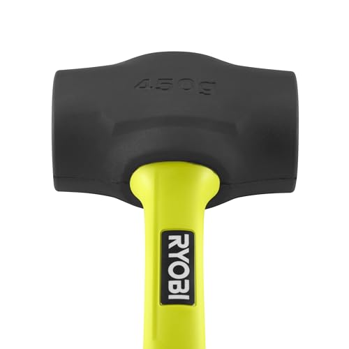 RYOBI Gummihammer mit Griff aus Hickory-Holz, schwarz, 450 Gramm RHHM450
