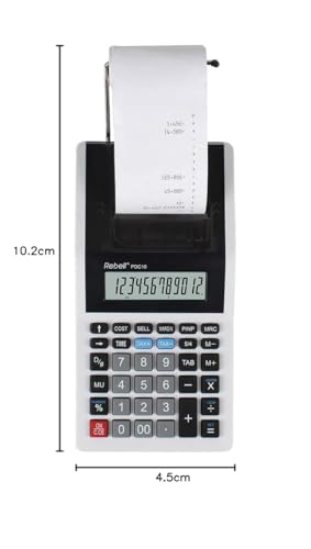 Rebell Druckender Tischrechner PDC10 (12-stelliges Display, einfarbiger Druck, Gummitasten) Hellgrau