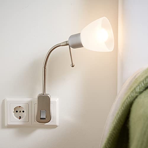 Trio Leuchten Stecker-Spot Ligara 8911211-07, Metall Nickel matt, Schirm Kunststoff weiß, exkl. 1x E14, Schalter, Flexarm
