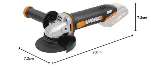 WORX WX803.9 Akku-Winkelschleifer 20V – leistungsstarker Winkelschleifer mit 125mm Scheibendurchmesser – hohe Sicherheit & Komfort – 2-Position verstellbarer Handgriff - ohne Akku & Ladegerät