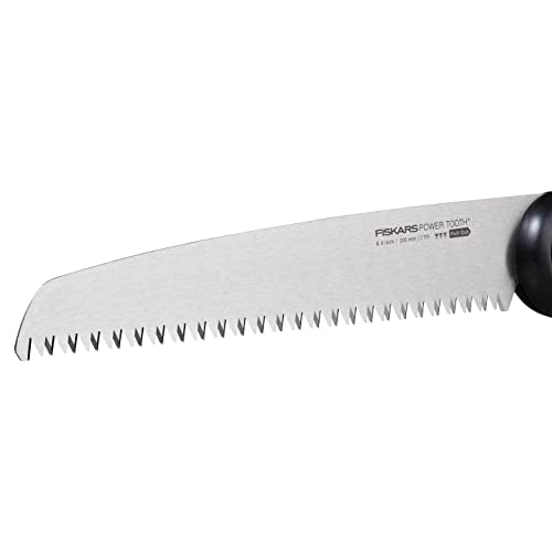 Fiskars Plus Klappsäge, Für dicke Stämme und Äste, 3 Schneidpositionen, Scharfes Power Tooth-Blatt, Grobzahnung, Blattlänge: 21 cm, Schwarz/Orange, SW69, 1067553
