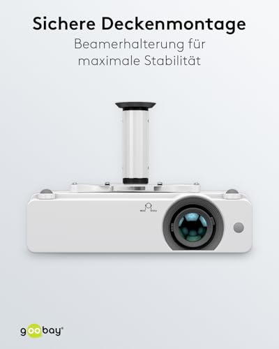 Goobay BeamerFlex Projektor-Deckenhalterung – für kleine bis mittlere Größen (bis zu 10 kg) – beweglich um 15° neigbar und 360° schwenkbar – Höhenverstellung – einfache Installation – Weiß 51896