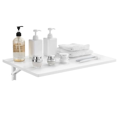 VEVOR Wandklapptisch, 60 x 40 cm, Klapptisch, schwebender Schreibtisch mit Eisenhalterung, herunterklappbarer Schreibtisch für kleine Räume, Heimbüro, Esszimmer, Waschküche, Küche, Bar, weiß