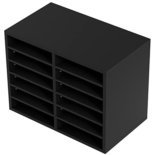 VEVOR Briefablage Schreibtisch Organizer 520 x 305 x 410 mm, 2,3–5,6 cm Einstellbar A4 Stapelbar Quer, Papierablage, Aufbewahrung Schreibtisch Ablagesystem Organisation, Ablage (Schwarz, 2 x 6 Fächer)