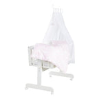 roba Babywiege 40 x 90 cm Kleine Wolke aus Holz - Stubenwagen & Wiege - Bett Set komplett mit Feststellfunktion - Wolken Motiv in Rosa - Inkl. Ausstattung - Holz weiß