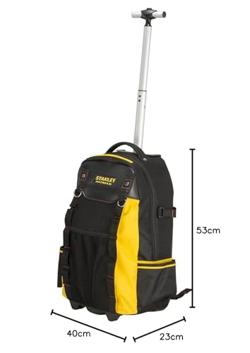STANLEY FATMAX Arbeitsrucksack Werkzeugrucksack mit wasserdichtem Kunststoffboden, atmungsaktive Polsterung, stabiler Teleskopgriff, robustes 600 Denier Nylon, 36 x 23 x 54 cm, Schwarz, 1-79-215