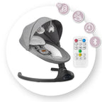 MoMi KENANI Babywippe für Kinder bis 9 kg, klappbar, mit Fernbedienung & Bluetooth zum Verbinden mit Smartphone, Batterie- oder Stromanschluss, mit 5-Punkt-Sicherheitsgurt, Sonnenschutz, Insektennetz