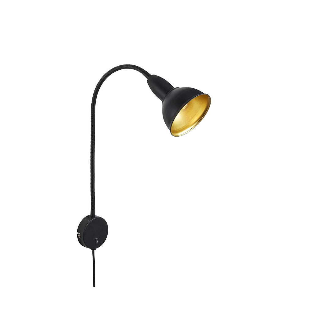BRILONER Leuchten - Bettleuchte, Wandleuchte, Leselampe inkl. Flexarm, inkl. An-/Ausschalter, 1x E14, max. 25 Watt, Metall, Schwarz-Gold, 2084-015