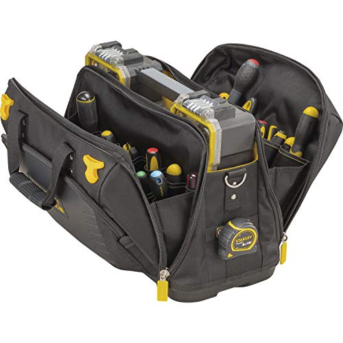 STANLEY FatMax Werkzeugtasche/Tragetasche für Werkzeug mit Fächern Quick Access (mit 4 Fächern, aus 600 x 600 Denier Nylon, mit Kunststoffboden & gepolstertem Schultergurt) FMST1-80147