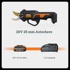 Worx NITRO WG330E Akku Astschere 20V - Müheloses Schneiden dank elektrischen Antrieb, Bürstenloser Motor, inkl. 2Ah Akku und Ladegerät