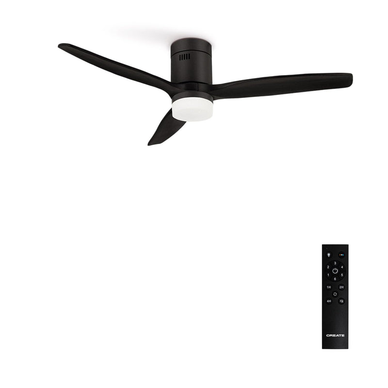 CREATE / WINDCALM M/Deckenventilator ABS mit Beleuchtung Schwarz mit Fernbedienung / 40W, Leise, Ø132cm, Timer von 1 bis 4 Std., DC-Motor, Sommer-Winterbetrieb