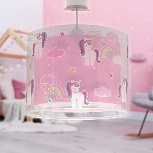 Dalber Lampe kinderzimmer, kinderlampe Pendelleuchte Hängelampe, Deckenleuchte Kinder, Deckenlampe kinderzimmer Einhörner Tiere Unicorns, 41592, E27, Rosa