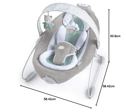 Ingenuity, Pemberton, automatische Babywippe Babyschaukel mit zwei Stufen, Sicherheitsgurt, luftdurchlässigem Material und 2 Plüschtieren