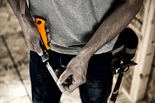 Fiskars Pro Kompakte Klappsäge, Inkl. 2 Sägeblättern, Sägeblattlänge: 15 cm, 13 TPI und 24 TPI, Schwarz/Orange, PowerTooth, 1062934