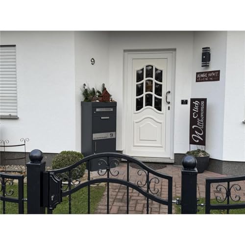 Metzler Paketbox, Briefkasten mit großem Paketfach in Anthrazit, personalisierte Paketbox für draußen, Standbriefkasten mit Paketfach, Paketkasten, Postbox mit Gravur, rostfrei und massiv - Bispo 2