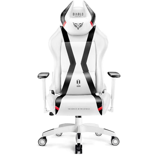 Diablo Gaming Stuhl X-Horn 2.0 Bürostuhl Gamer Chair Schreibtischstuhl 3D Armlehnen Ergonomisches Design Nacken/- Lendenkissen Kunstleder Wippfunktion Weiß King (XL)