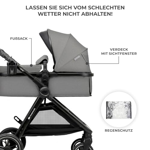 Kinderkraft ESME Kinderwagen 3 in 1 komplettset bis 26 kg, Kombikinderwagen reisesysteme mit Babyschale I-size 40-75 cm, Zusammenklappen, Liegeposition, Grau