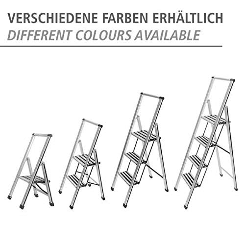 WENKO Leichte Aluminium Trittleiter mit 2 Stufen für 50 cm höheren Stand, rutschsichere XXL-Stufen, Design Klapptrittleiter, TÜV Süd Zertifiziert, 44 x 101 x 5,5 cm, Weiß