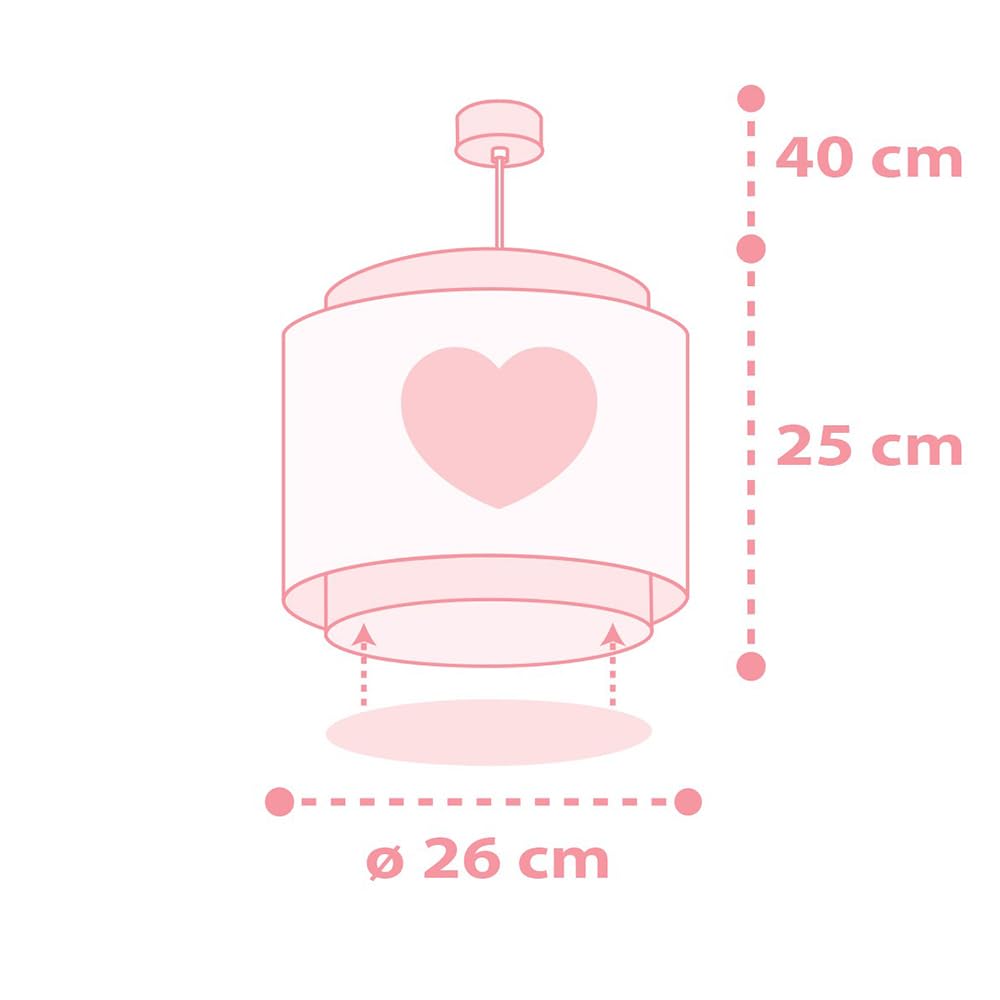 Dalber Lampe kinderzimmer, kinderlampe Pendelleuchte Hängelampe, Deckenleuchte Kinder, Deckenlampe kinderzimmer Baby Dreams Herz Rosa, 76012S, E27