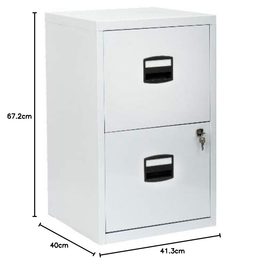 Bisley Home Hängeregistraturschrank PFA, 2 HR-Schubladen, Metall, 696 Verkehrsweiß, 40 x 41.3 x 67.2 cm