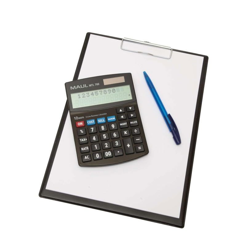 MAUL Taschenrechner MTL 700 | Kaufmännischer Tischrechner für Büro | Taschenrechner zweizeilig mit 12-Stellen Display | inkl. Steuerrechnung und Korrekturfunktion | Solar/Batterie | Schwarz