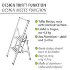 WENKO Leichte Aluminium Trittleiter mit 2 Stufen für 50 cm höheren Stand, rutschsichere XXL-Stufen, Design Klapptrittleiter, TÜV Süd Zertifiziert, 44 x 101 x 5,5 cm, Weiß