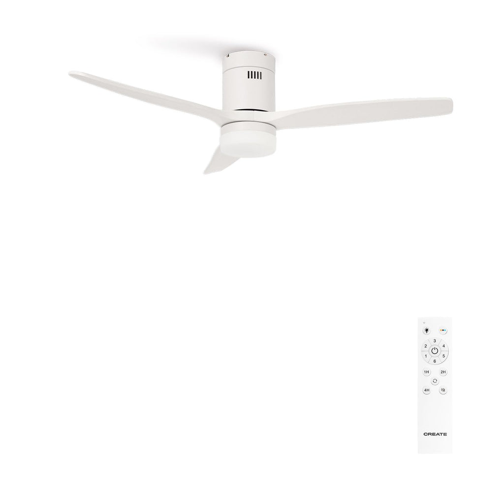CREATE / WINDCALM M/Deckenventilator ABS mit Beleuchtung Weiß mit Fernbedienung / 40W, Leise, Ø132cm, 6 Geschwindigkeiten, Timer, DC-Motor, Sommer-Winterbetrieb