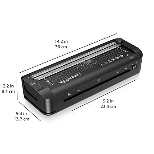 Amazon Basics 3-in-1-Thermolaminiergerät für A4-Größe, mit Funktionen zum Schneiden, Stanzen und Abrunden von Ecken, inkl. 10 Hüllen, EU-Stecker, Schwarz
