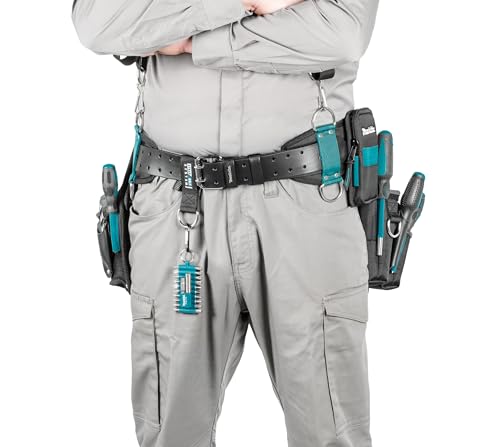 Makita E-15235 Super-Schwerlast-Hüftgurt-Set, bestehend aus Schwerlastgürtel, Schrauberholster, Hammerhalter, 2-Fächer-Werkzeugtasche, Smartphonetasche, Polyester, 880 x 310 mm (LxH)