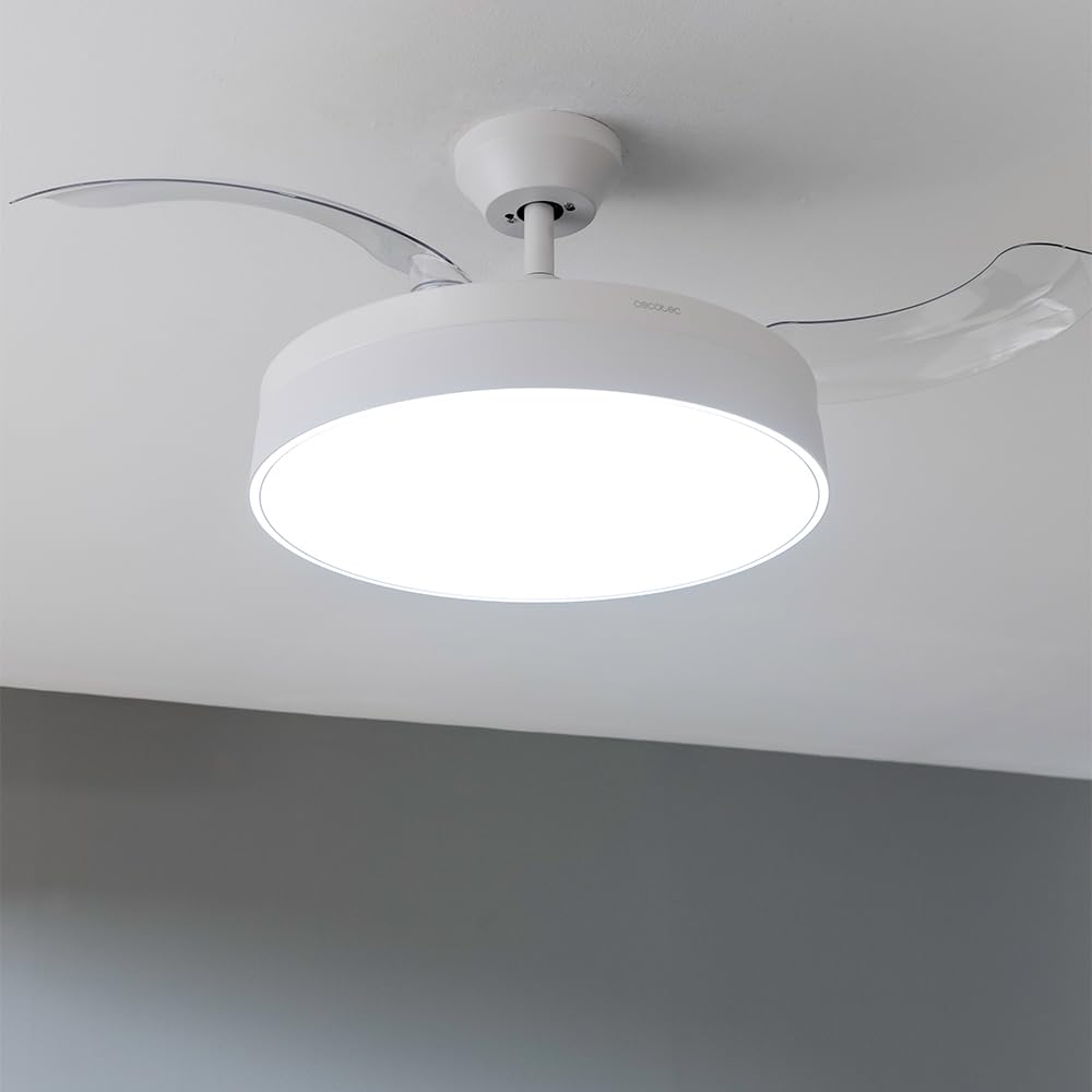 Cecotec Deckenventilator mit praktischen Flügeln und Lampe, EnergySilence Aero 4280, unsichtbar, 40 W, Durchmesser 106 cm, Timer, 3 Lichtfarben, Sommer-Winter, Weiß
