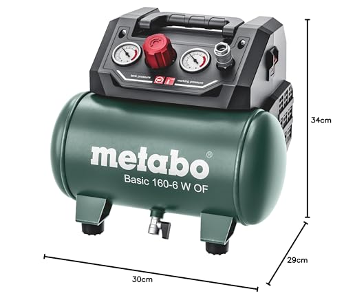 Metabo Kompressor Basic 160-6 W OF – 601501000 – Kompressor mit leistungsstarkem Motor und 6 l Kesselgröße – 1,5 m Kabellänge
