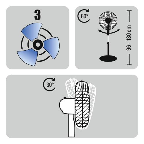 TROTEC Standventilator TVE 23 S – 50 Watt, oszillierend 80°, 3 Stufen, Ø 40 cm, höhenverstellbar, stabil
