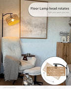 LuminexDesigns Stehlampe Wohnzimmer Vintage Rattan - Stehleuchte Schwarz Retro E27 mit Ablage Höhenverstellbar 176CM Boho Standleuchte mit 2M Kabel Fußschalter Beige Standlampe für Schlafzimmer