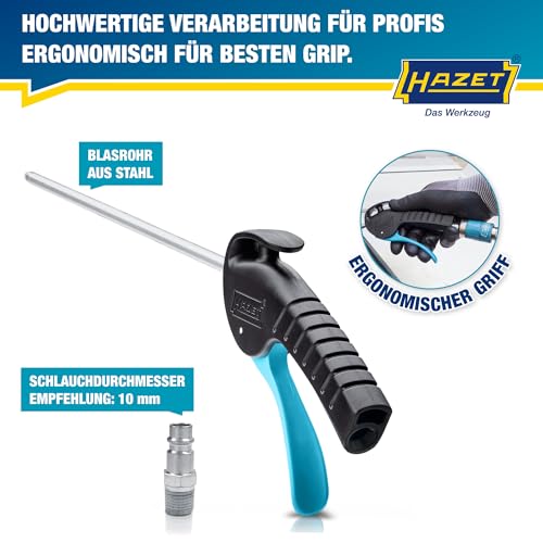HAZET Ausblaspistole 9040P-2 I 280 mm gerade, lange Düse, 6 bar Betriebsdruck mit ergonomischem Handgriff I für ein schnelles Entfernen von Spänen oder anderen Fremdkörpern