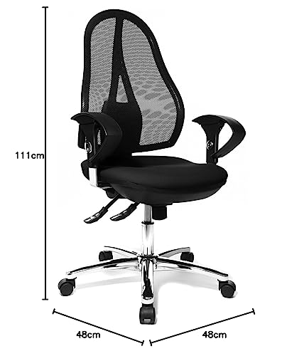 Topstar Open Point SY Deluxe, ergonomischer Syncro-Bandscheiben-Drehstuhl, Bürostuhl, Schreibtischstuhl, inkl. Armlehnen (höhenverstellbar), Stoff, schwarz