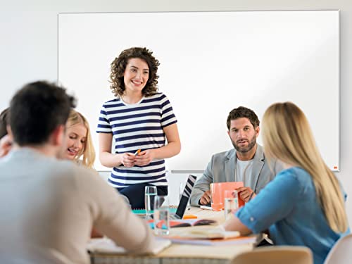 Nobo Magnetisches Emaillle-Whiteboard mit Stiftablage, 900 x 600 mm, Schlanker Zierrahmen, InvisaMount-Montagesystem, Impression Pro, Weiß, 1915395