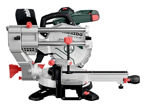 metabo Kappsäge KGSV 216 MC - 1200 W, 216 mm Sägeblatt - Mit Zugfunktion, LED-Schnittlinie, variable Drehzahl, beidseitig neigbar, kompakt, exakte Schnitte, Spanabsaugung - Für Holz, Alu, Kunststoff
