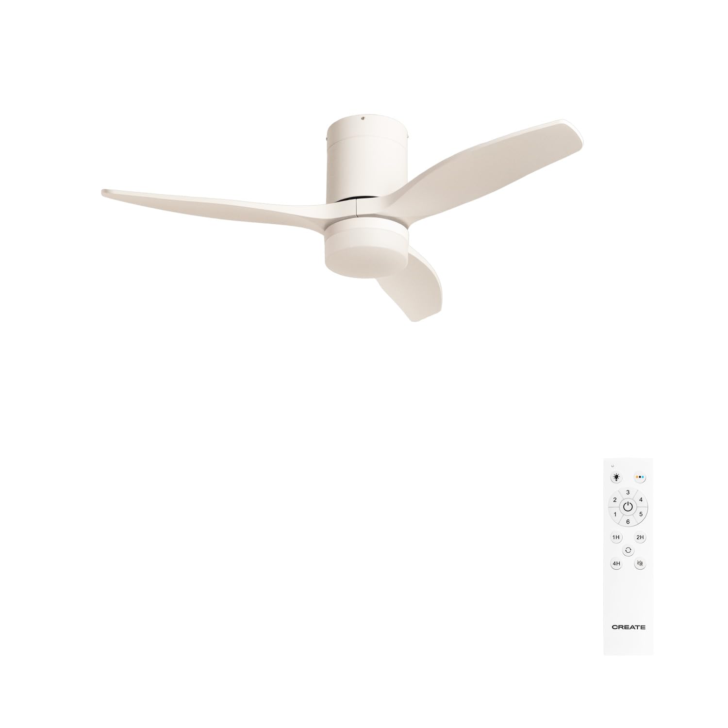 CREATE / WINDCALM S/Deckenventilator ABS mit Beleuchtung Weiß mit Fernbedienung / 40W, Leise, Ø112cm, 6 Geschwindigkeiten, 3 LED-Temperaturen, Timer, Sommer-Winterbetrieb